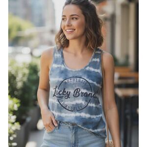 Lucky Brand Women's Blue Tie Dye Logo Racerback Tank Top Size XL